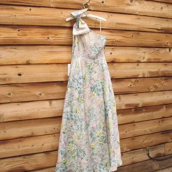 MAC DUGGAL  11919 Multicolor One Shoulder Brocade Floral Dress With Bow - Picture 9 of 16